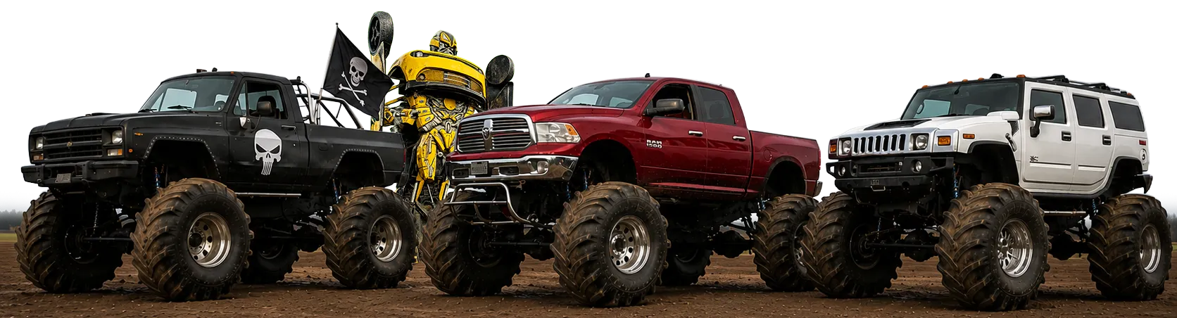 monster truck show szörnyek sorban egy autobottal